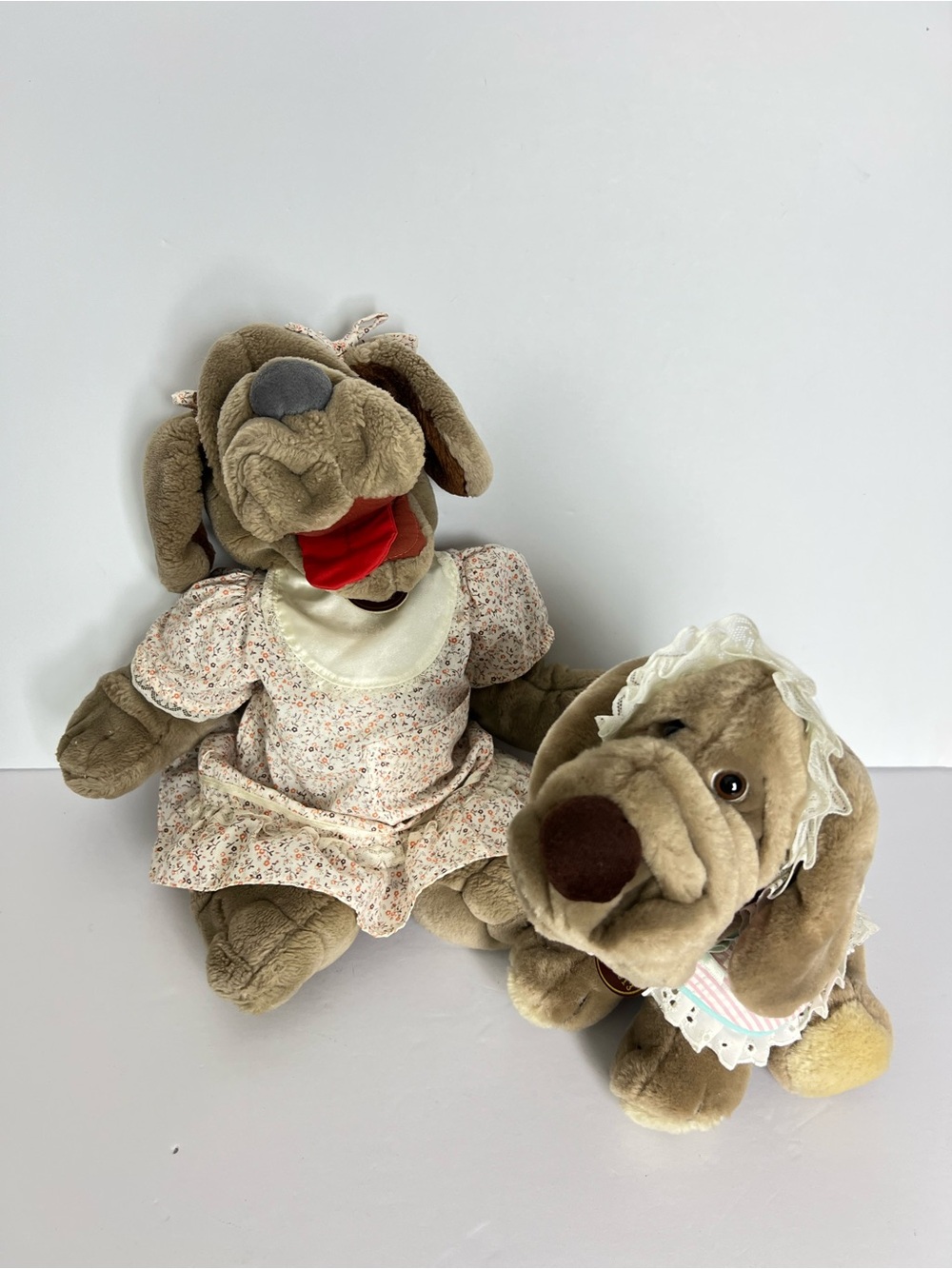 Vintage Wrinkles plush Dog puppet and Baby Wrinkles stuffed animals 1981